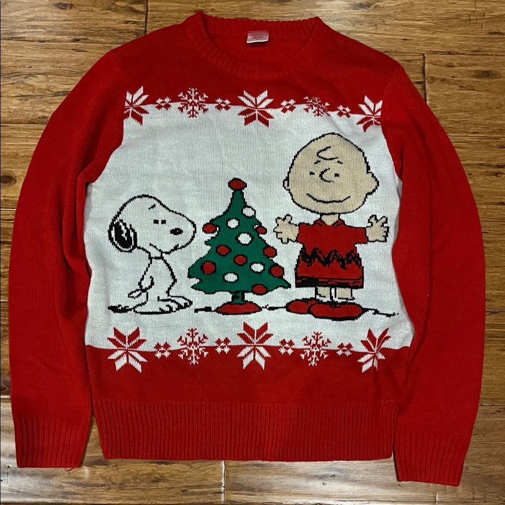 Peanuts Red Crewneck Sweater with Festive Design